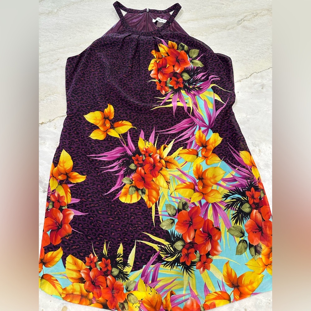 Bianca Nygard Midi Dress in Purple with Tropical Floral Print